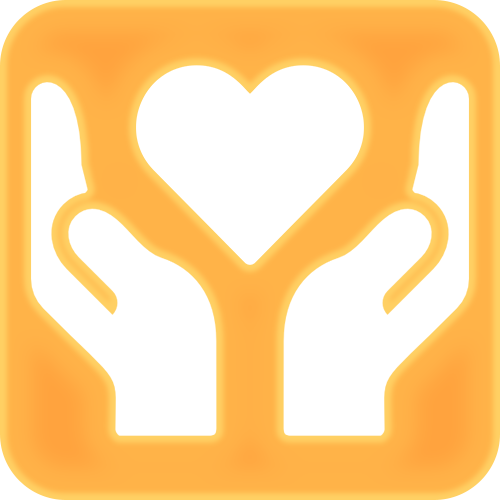 Icon of 2 hands cupping a heart that is floating just above them. This represents charity