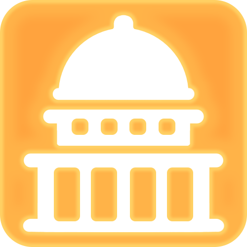 Icon of an indescript government building, it has pillars at the bottom, windows in the centre and a domed ceiling. This represents the government