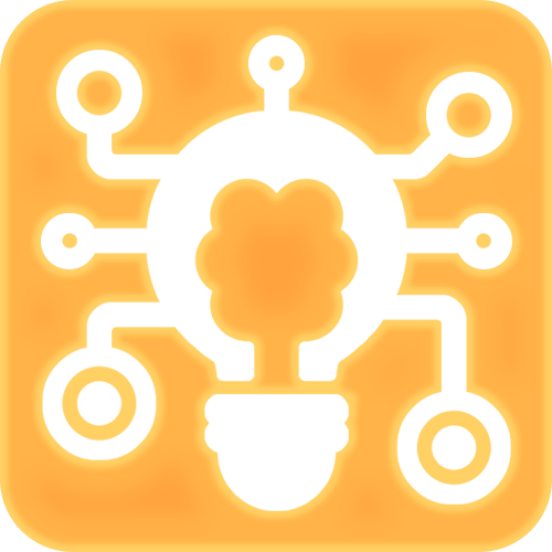 Icon of a light bulb, with a brain replacing the inner workings of the bulb, with multiple branches coming of the bulb. This represents the concept of learning